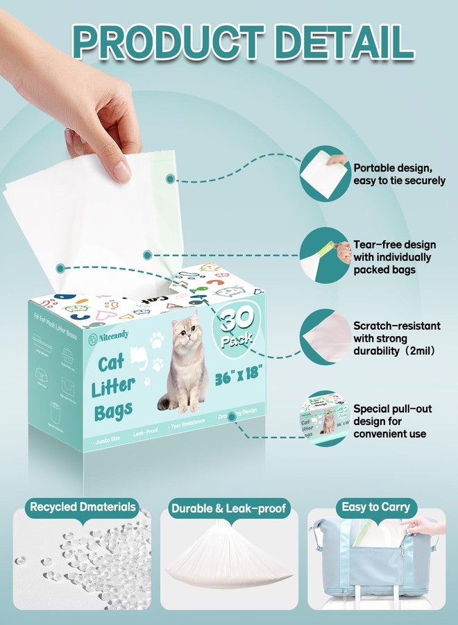 Nitecandy Litter Box Liners Extra-Thick, 30 Count Jumbo Size Cat Litter Bags Large, Kitty Litter Liner XL, Easy Clean Up Litter Pan Liners, Pet Cat Supplies - 36" x 18" - Image 2